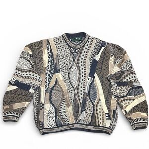 Vintage Tundra Canada 3D Knit Sweater Brown Beige Cotton Men’s XL Coogi Style